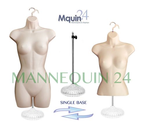 2 FLESH MANNEQUINS(HIP &amp; WAIST) +1 STAND +2 HANGERS HARD PLASTIC FEMALE FORMS