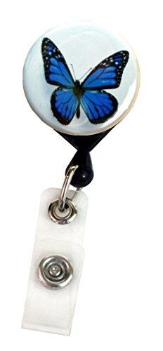 Henry the buttonsmith buttonsmith? blue butterfly deluxe retractable badge reel for sale