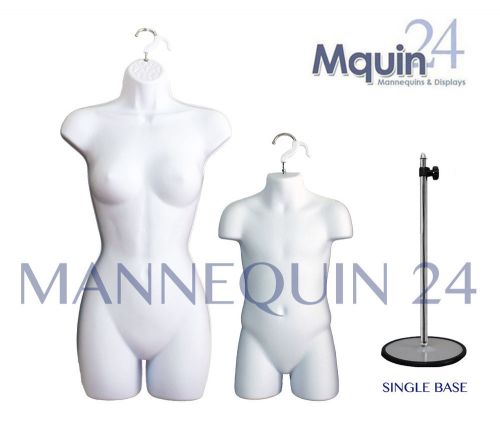 A set of female &amp; toddler- white mannequins (2 pcs) + 1 metal stand body forms for sale