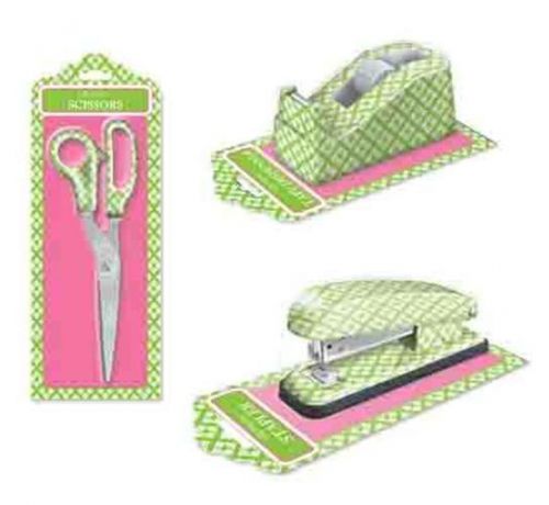 Lily mcgee: green diamond desk accessories- scissors, stapler &amp; tape dispenser for sale
