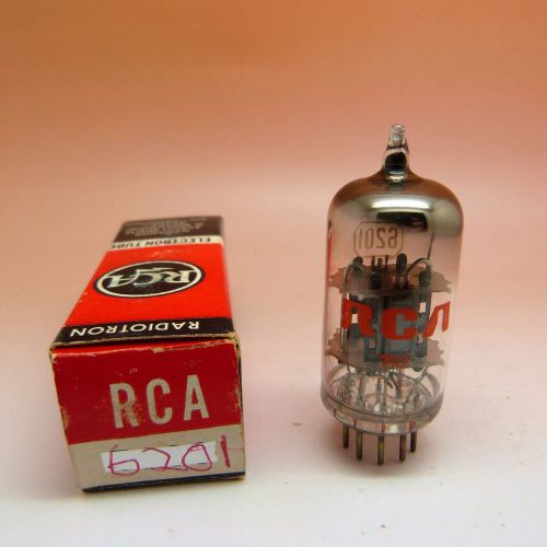 RCA 6201 vintage tube. Grey plates, halo getter. Tests NOS