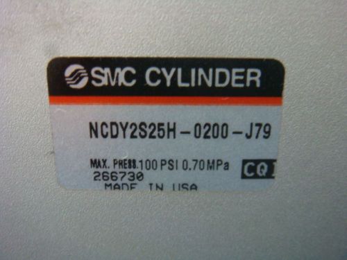 SMC PNEUMATIC CYLINDER NCDY2S25H-0200-J79, CYLINDER, RODLESS, SLIDER, USED
