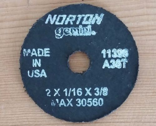 Norton 11396 type 1 cut-off wheel, 2 in dia x 1/16 in thick, 3/8 in arbor for sale