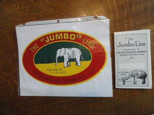 &#034;The Jumbo Line&#034; Nelson Stationary Engines Folding Brochure &amp; 4 Elephant Decals