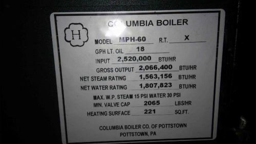 Columbia Boiler Model MPH-60 Year 2010 Excellent Condition