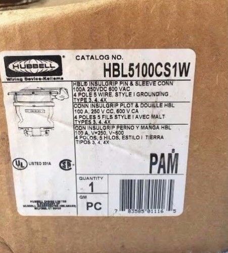 Hubbell pin and sleeve connector, 100a, 600vac hbl5100cs1w for sale