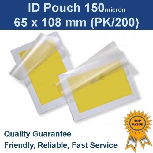 Id laminating pouches 65mm x 108mm 150 micron (x 200) for sale