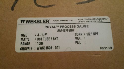 Weksler royal meter gauge gage dial pressure indicator 0-100 psi 4 1/2&#034; new for sale