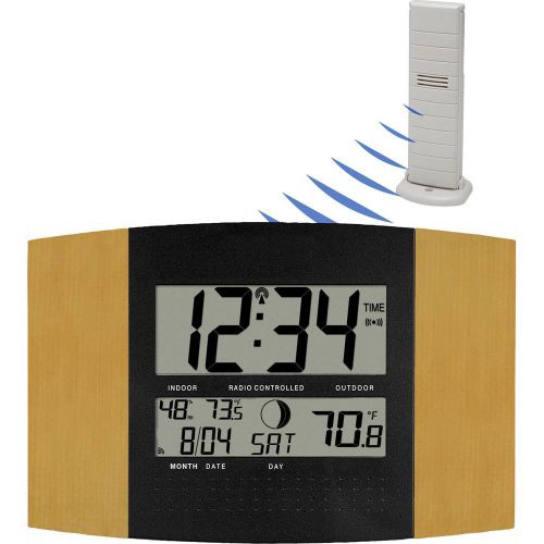 New La Crosse WS-8147U-IT Wood Atomic Digital Temperature and Moon Phase Clock