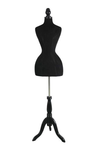 Female Mannequin Dress Form Hourglass Style Black Body on Black Tripod Wooden...