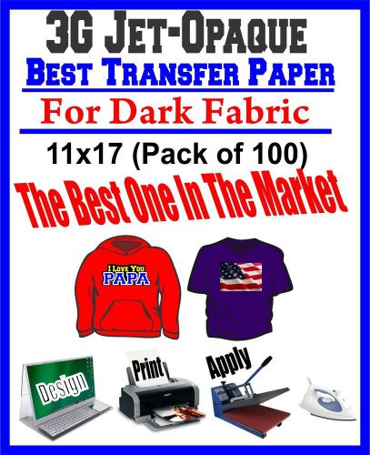 HEAT TRANSFER PAPER 3G JET-OPAQUE IRON ON DARK FABRIC INKJET PAPER 100 PK 11*17