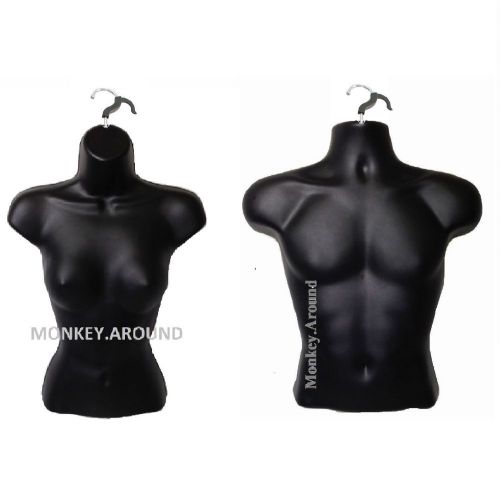 2 black torso dress body mannequin forms,male female +2 hooks-display men women for sale