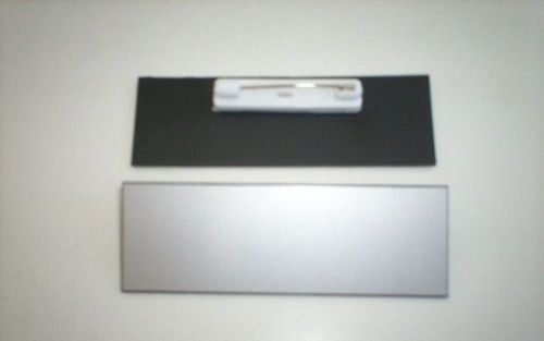 50 blank 1 x 3 silver name badges, tags, beveled edges with square corners + pin for sale