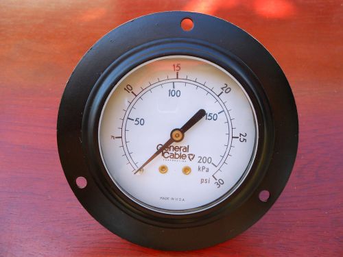 General cable 3.5&#034; panel mount pressure gauge 0 - 30 psi 1/8&#034; mnpt nos for sale