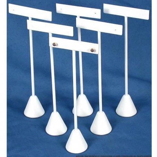 6 White Faux Leather Earring T Stand Displays 6 3/4&#034;