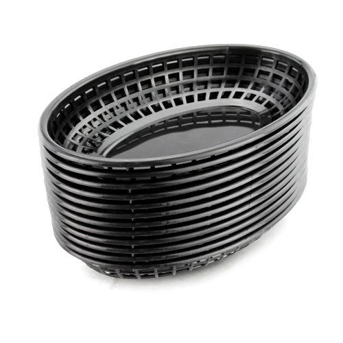 Fast Food Baskets Oval Reusable 9.25X6&#034; Microwave Dishwasher Safe 12-Set Black