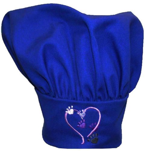 Paw Prints Heart Chef Hat Adult Adjust Kitty Cat Puppy Dog Monogram Blue Avail