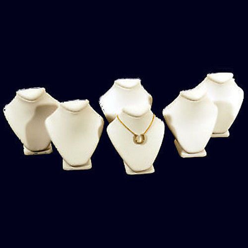 6 White Leather Necklace Jewelry Display Busts 2 5/8&#034;