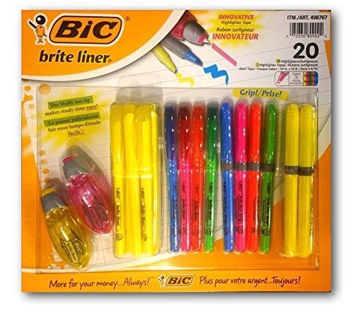 20 Pack Bic Brite Liner with Highlighter Tape