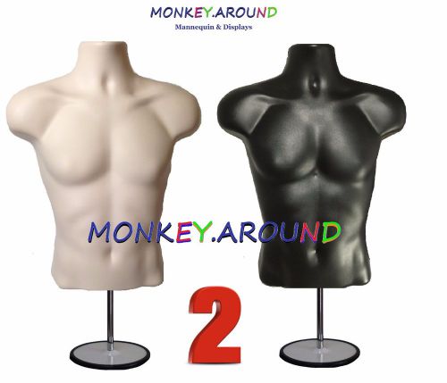 2 Male Mannequin Black Flesh Torso Form +2 Hook +2 Stand - Display&#039;s Shirt Pants