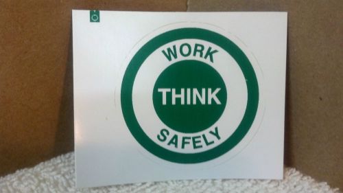 HARD HAT STICKER, WORK SAFELY, THINK, 2&#034; DIAMETER, GREEN &amp; WHITE