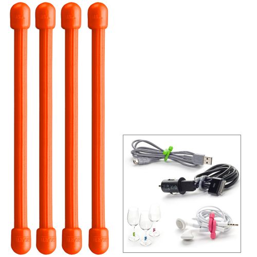 Nite Ize Gear Tie 3&#034; inch Orange Reusable Waterproof Rubber 4-Pack Twist Ties