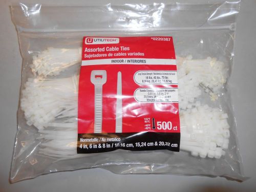 Utilitech assorted cable ties 4, 6 &amp; 8 inch 500 count! look! for sale
