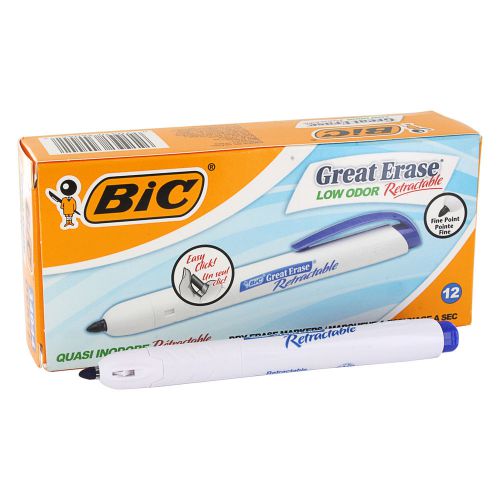 Bic retractable low odor dry erase marker, chisel tip, blue, pack of 12 for sale