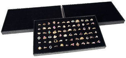 3 ring display travel trays black plastic stackable 72 slot jewelry pads rings for sale