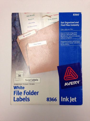 Avery File Folder Labels, 1/3 Cut, 750 LABELS. WHITE. (8366) FOR INK JET.
