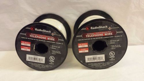New radioshack (x2 50 ft) 100 feet telephone wire 24 gauge solid 2 white twisted for sale