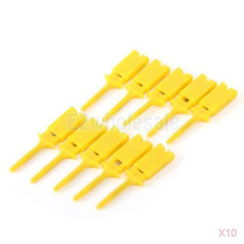 10x 10pc Spring Loaded Grabber SMD IC Test Hook Probe Clip for Multimeter Yellow