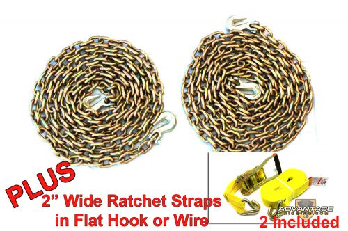 3/8&#034; transport hauling (2) 20&#039; foot chains - (2) 27&#039; ratchet straps for sale