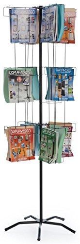 Displays2go Rotating Magazine Rack, 24 Pockets, 3 Individually Spinning Tiers,