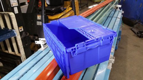 Orbis fp142 dark blue attached lid container,flip top attached lid bin for sale