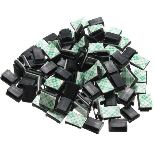 100 Pcs Black Plastic Wire Tie Rectangle Cable Mount Clip Clamp Self-Adhesive