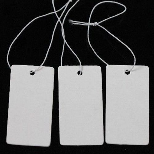 Stylish 100Pcs Jewelry Display Price Tags White Label With String DIY 43X22mm