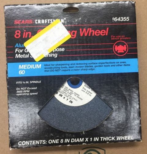 Sears craftsman 8&#034; grinding wheel aluminum oxide grit 60 fits 5/8&#034; spindle for sale