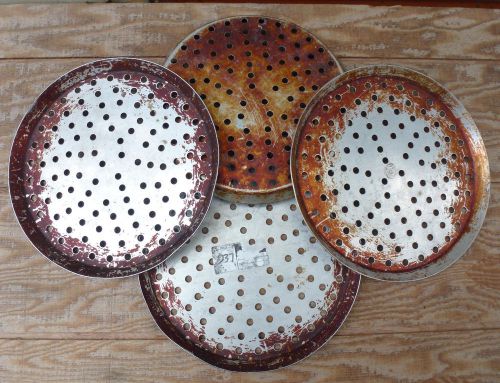 4 LOT- 12&#034; Aluminum Perforated Pizza Pans trays metal commercial heavy duty