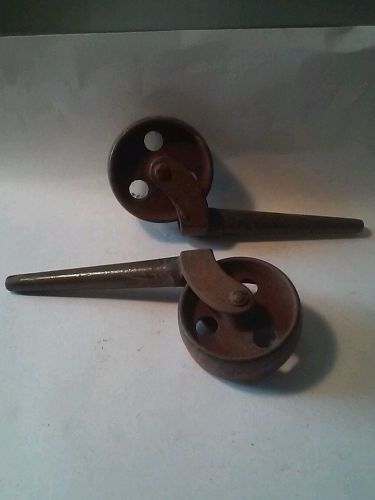 Pair of 2 vintage steel industrial caster wheels stem type--1 5/8&#034; wheels for sale