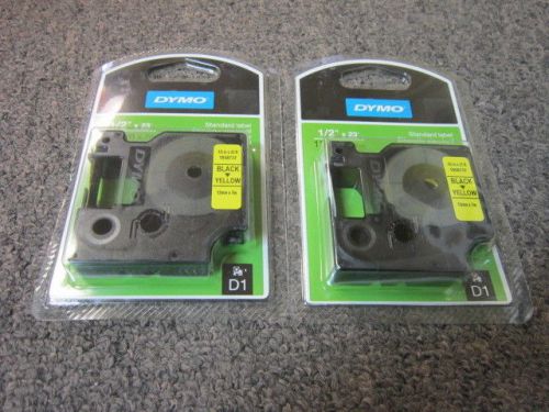 2 dymo d1 label 45018 cassette black on yellow 1 1/2&#034; x 23&#039; 1858737 12mm x 7mm for sale