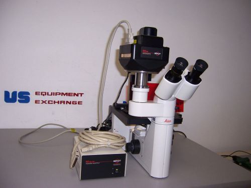 8745 leica dmil inverted microscope w/10,20&amp;40x objectives &amp; diagnostic camera for sale