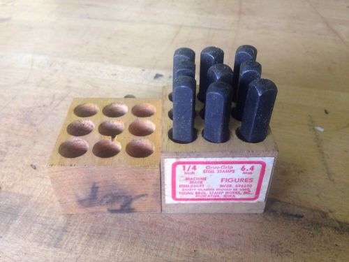 VTG YOUNG BROS GRUV GRIP MACHINE MADE 1/4&#034; 6.4mm STEEL NUMBER STAMPS PUNCH SET