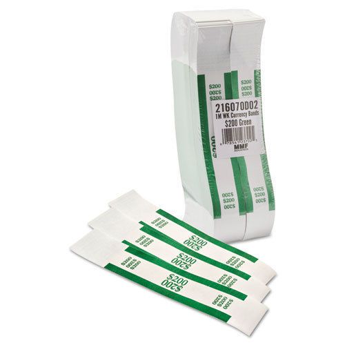Self-Adhesive Currency Straps, Green, $200 in Dollar Bills, 1000 Bands/Box