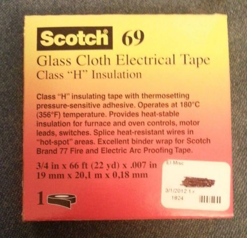 3m scotch 69 glass cloth electrical tape class &#034;h&#034; 3/4&#034; x 66 ft insulation - new for sale