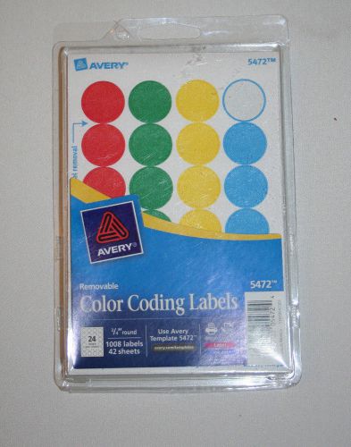 AVERY ASSORTED REMOVABLE COLOR CODING LABELS 5472, 3/4&#034; Round, Pack of 1008