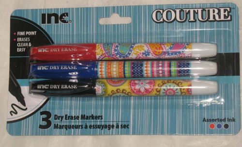 Nip inc couture fine point 3-pack dry erase markers red blue black back2school for sale