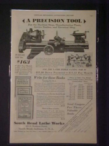 Old ~South Bend Machinist Tool Machine Lathe ART PRINT AD~ ORIGINAL ANTIQUE 1930