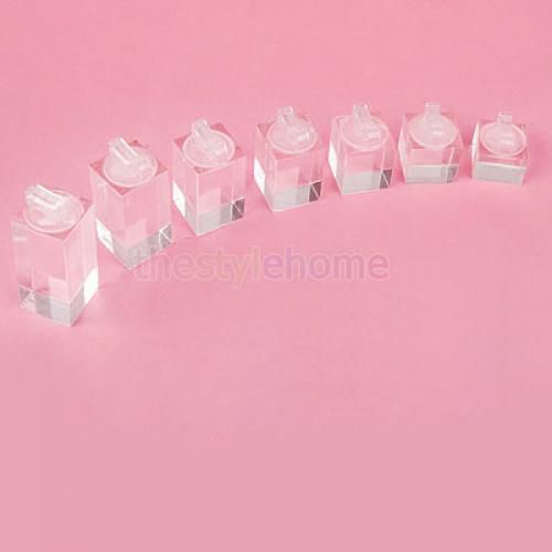 7pcs clear acrylic ring clip display stand riser holder different heights size for sale