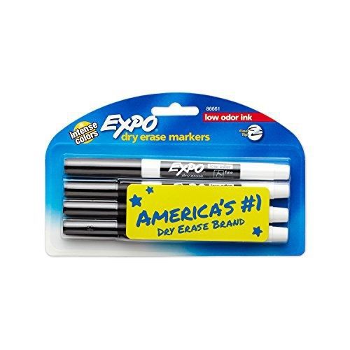 Expo Low-Odor Dry Erase Markers, Fine Point, 4-Pack, Black